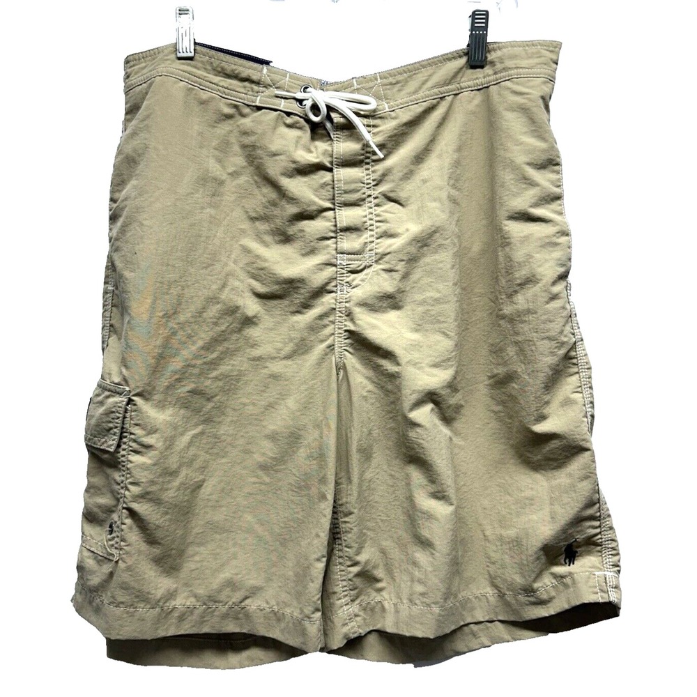 Polo Ralph Lauren Men's Tan Nylon Lined Large Swim Trunks (C8)